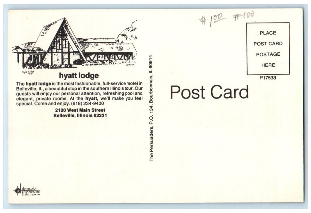 c1950s Hyatt Lodge Maine Street, Belleville Illinois IL Vintage Postcard