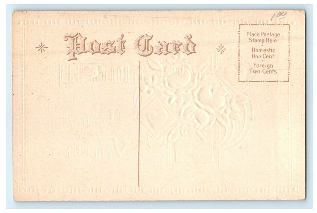 Valentine White Flowers Gold Hearts Embossed Unposted Postcard