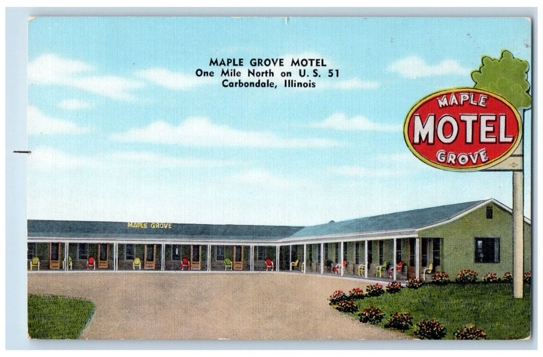 c1940s Maple Grove Motel, One Mile North on US 51, Carbondale IL Postcard