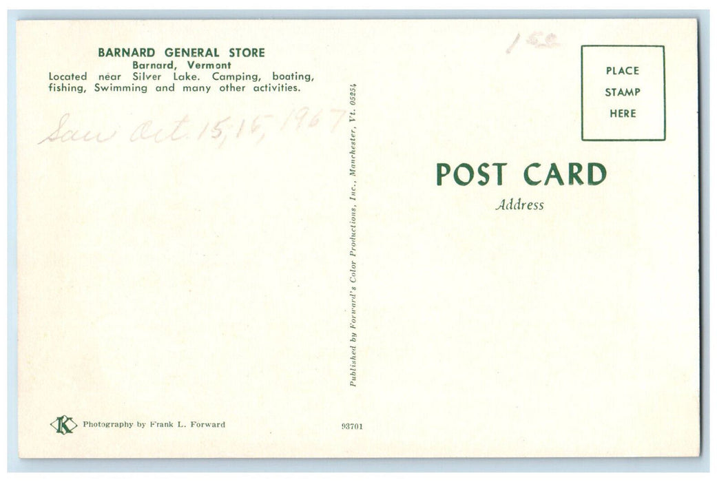 1967 Camping, Boating, Fishing, Barnard General Store, Barnard VT Postcard