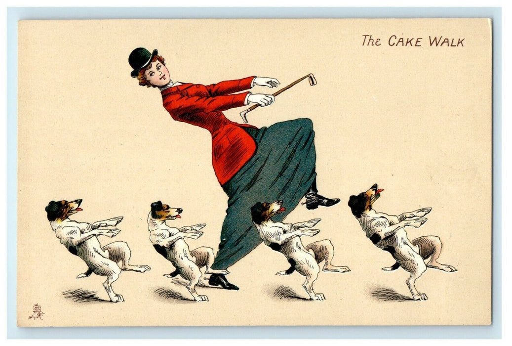 c1910 Tuck Dancing Dog Girl "The Cake Walk" Humorous Funny Terrier 6707 Postcard