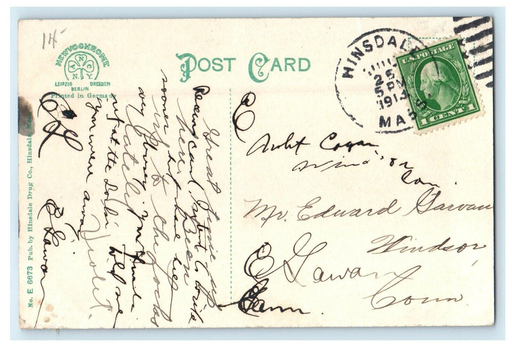 1913 Horse Standing in Main Street Hinsdale, Massachusetts MA Postcard