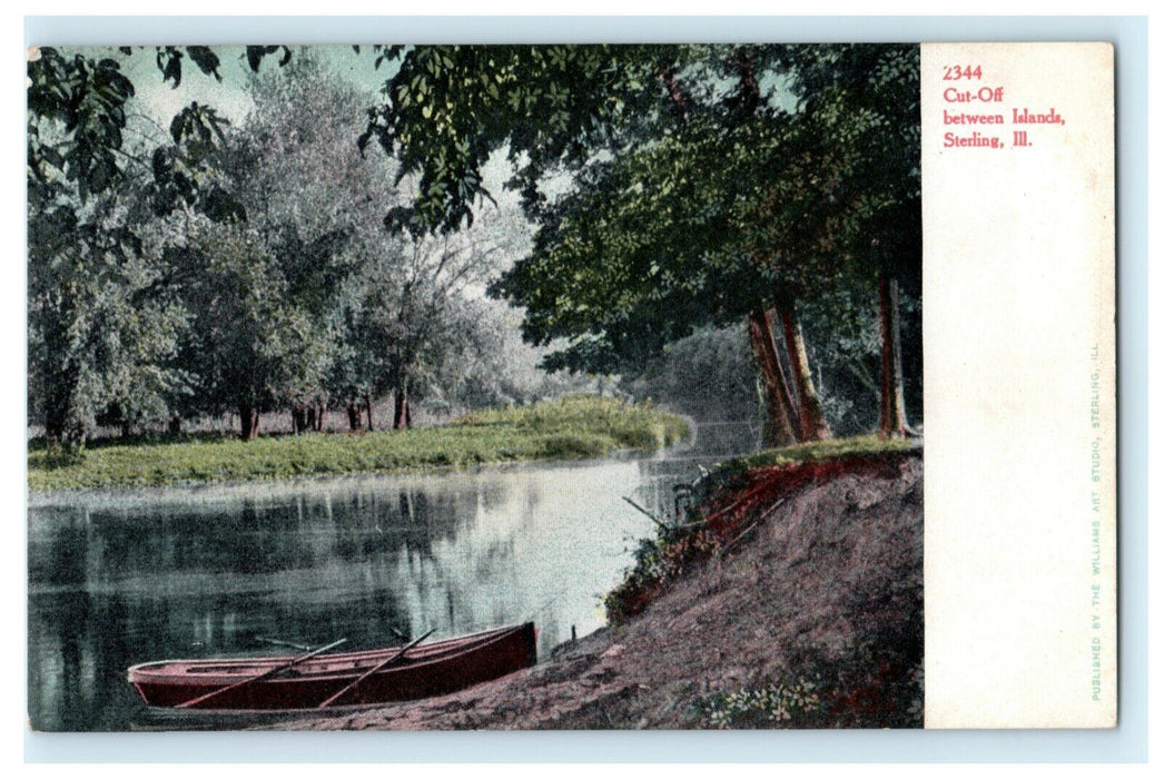 Cut-Off Between Islands Sterling Illinois Rowboat c1905 Vintage Antique Postcard