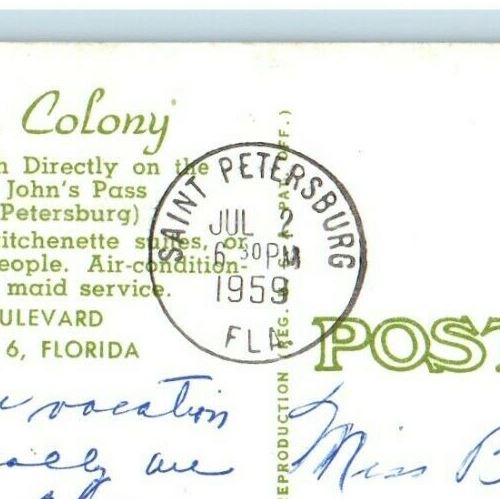 1959 Van Dyke Colony Private Beach View St. Petersburg Florida FL Postcard