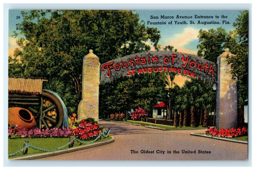 St. Augustine Florida FL, San Mateo Ave Entrance To Fountain Of Youth Postcard