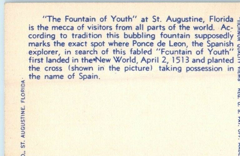 St. Augustine Florida FL, San Mateo Ave Entrance To Fountain Of Youth Postcard
