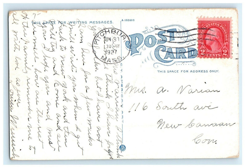 1927 Day Street from Depot Square Fitchburg Massachusetts MA Antique Postcard