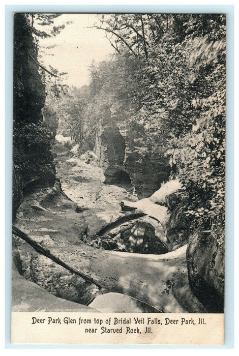 Deer Park Glen Bridal Veil Falls Illinois Starved Rock Vintage Antique Postcard