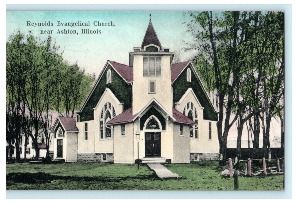 Reynolds Evangelical Church Ashton Illinois 1911 Vintage Antique Postcard