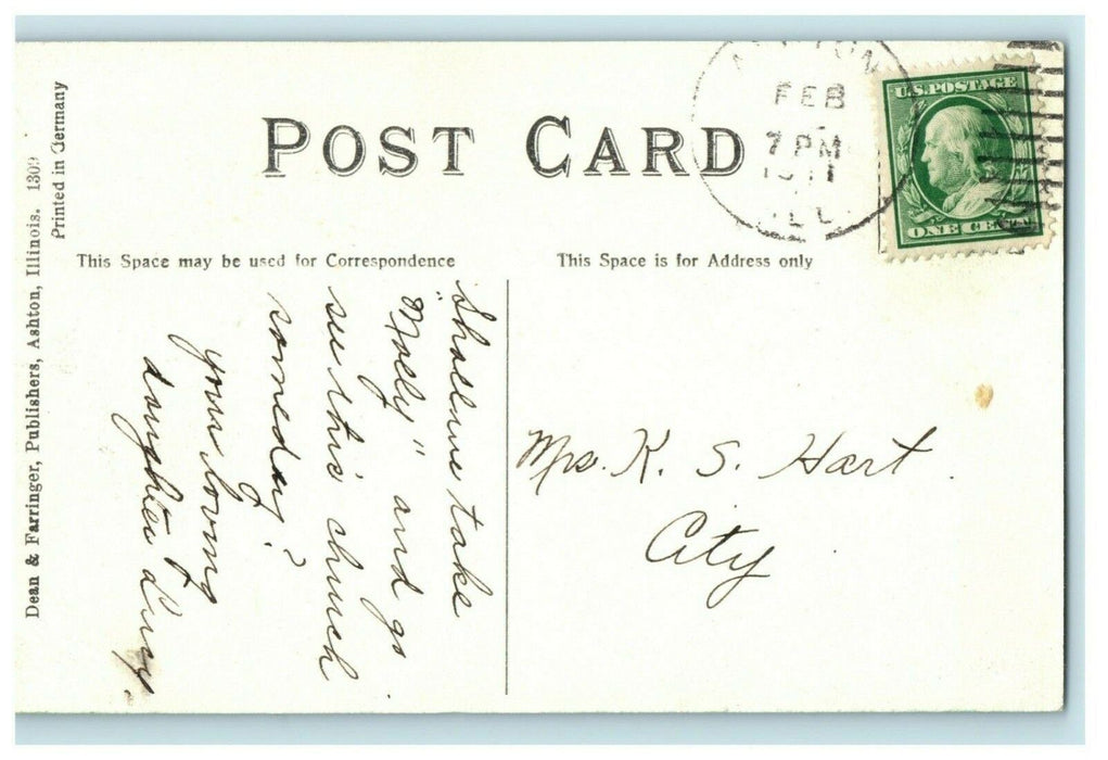 Reynolds Evangelical Church Ashton Illinois 1911 Vintage Antique Postcard