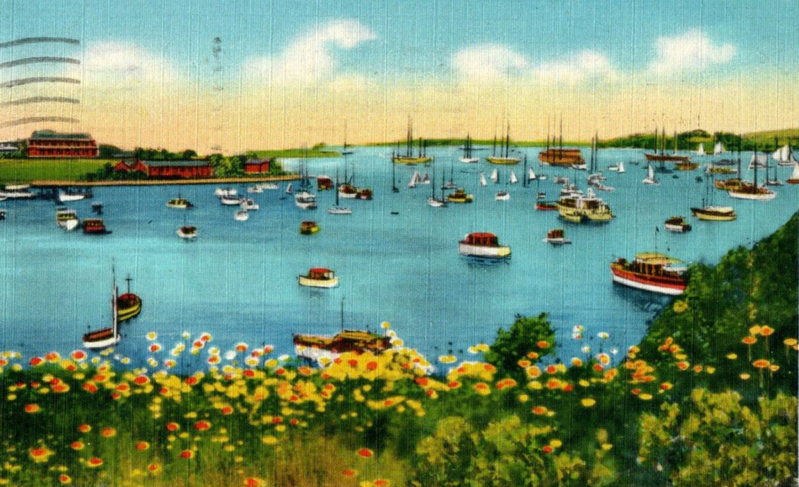 1945 Fort Adams and Newport Harbor, Newport Rhode Island RI Posted Postcard