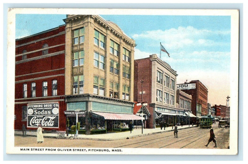 1919 Main Street from Oliver Street, Fitchburg Massachusetts MA Postcard