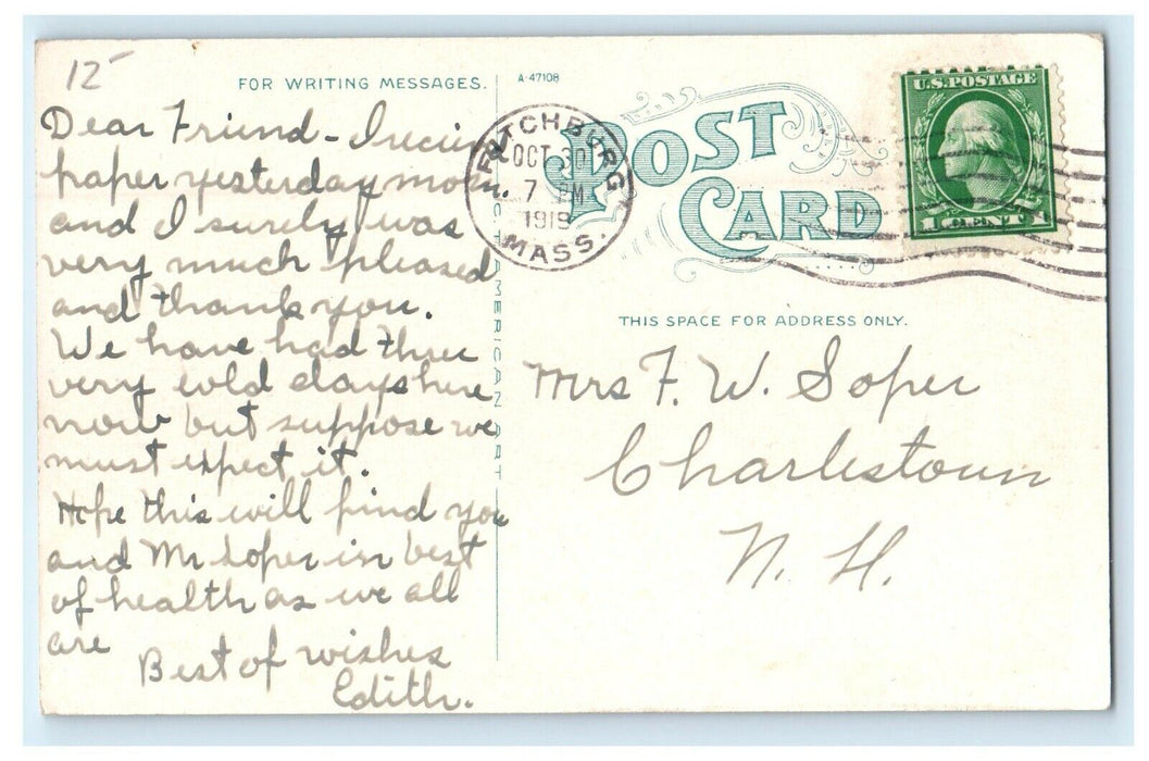 1919 Main Street from Oliver Street, Fitchburg Massachusetts MA Postcard