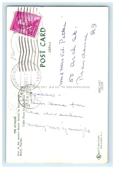 1964 The Attache Newest Resorts Motel Hollywood Beach Florida FL Postcard