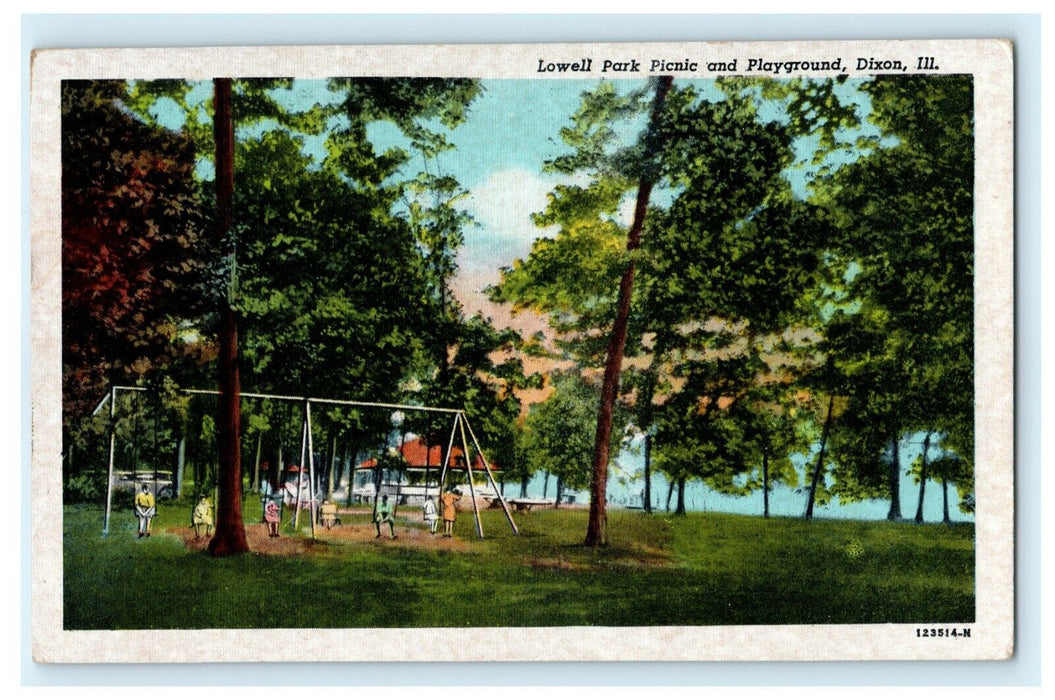 Lowell Park Picnic and Playground Dixon Illinois c1930 Vintage Antique Postcard