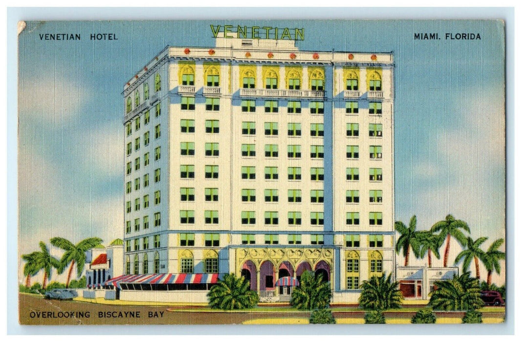 c1950's Venetian Hotel Overlooking Biscayne Bay Miami Florida FL Postcard