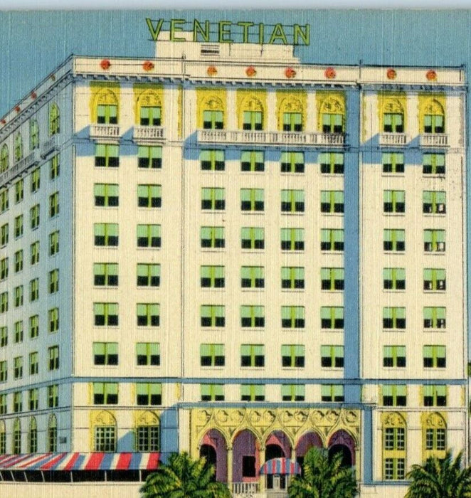 c1950's Venetian Hotel Overlooking Biscayne Bay Miami Florida FL Postcard