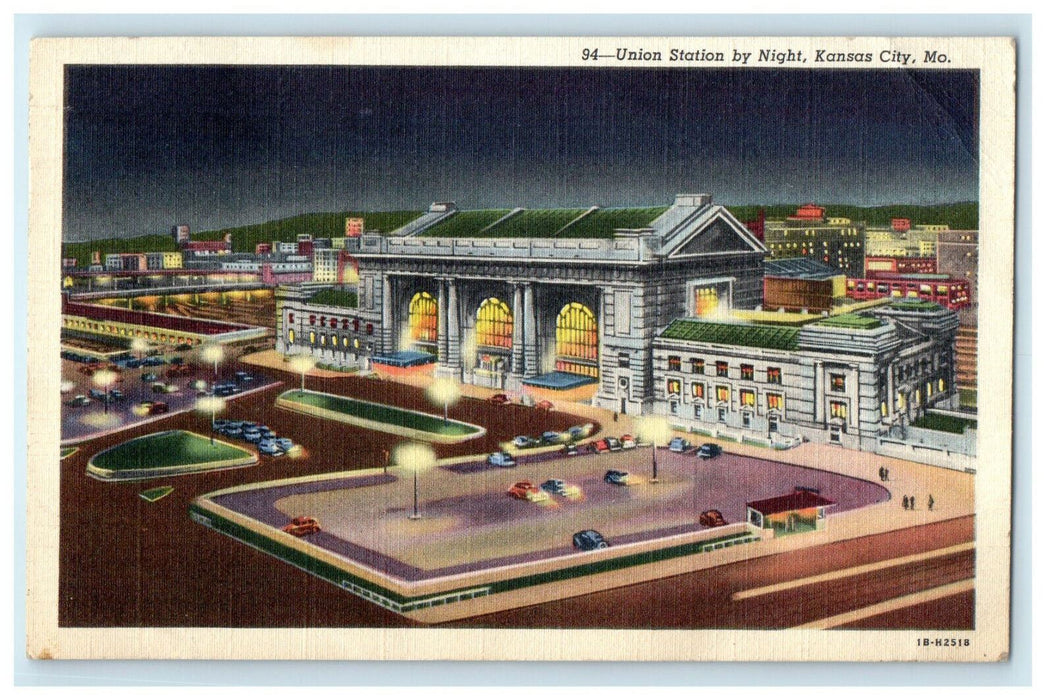 1943 Union Station By Night, Kansas City Missouri MO Posted Vintage Postcard