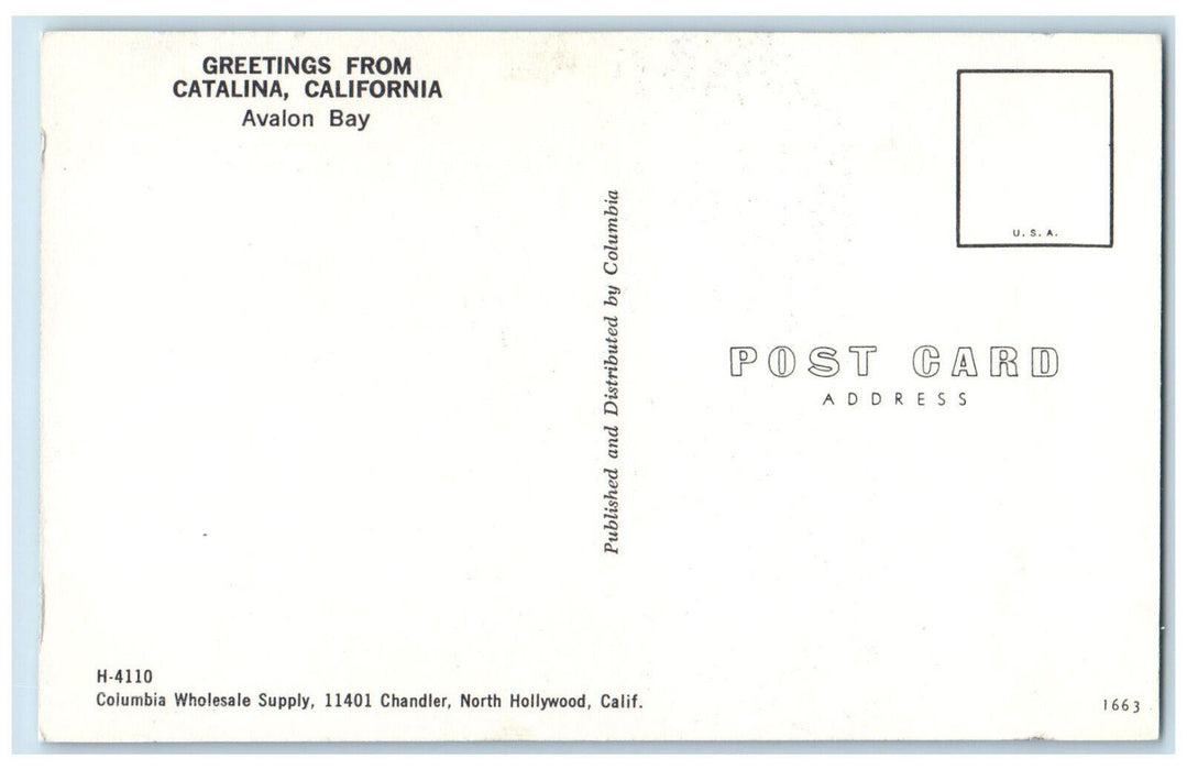 c1960s N1133 Airplane, Greetings from Catalina California Avalon Bay Postcard