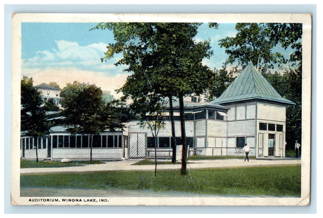 1920 View of Auditorium, Winona Lake Indiana IN Antique Posted Postcard