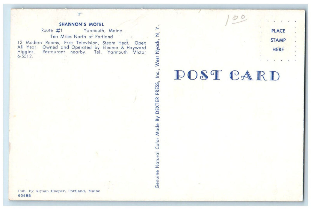 c1950s Shannon's Motel, Yarmouth Maine ME Unposted Vintage Postcard