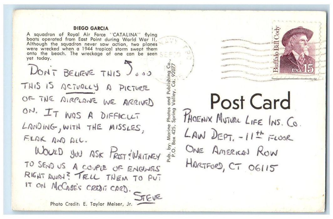 1988 A Squadron of Royal Air Force Diego Garcia "Catalina" WW2 Airplane Postcard