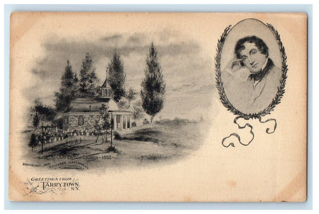c1905 Greetings From Tarrytown New York NY, Old Dutch Church Antique Postcard