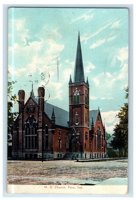 1909 M. E. Church Street View Peru Indiana IN Posted Antique Postcard