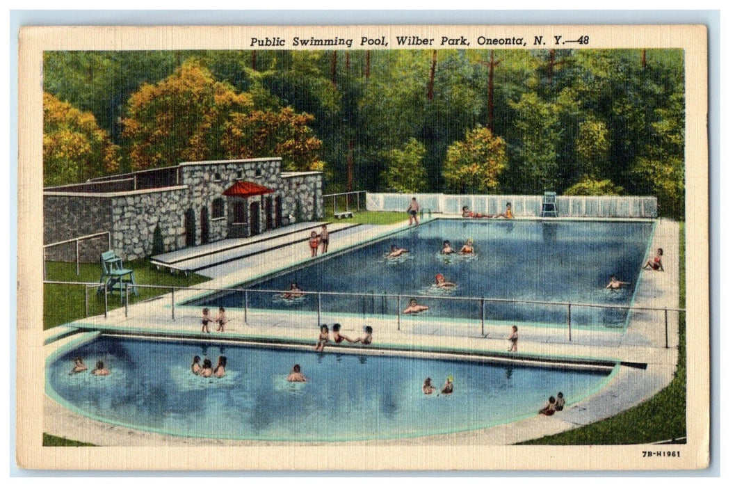 c1930's View Of Public Swimming Pool Wilber Park Oneonta New York NY Postcard