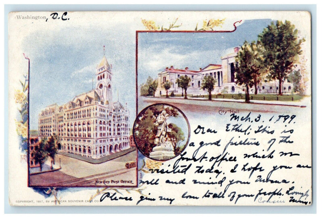 1899 Washington D.C. City Hall And Post Office Multiview Posted Antique Postcard