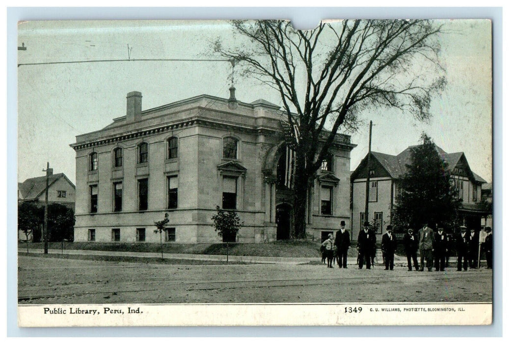 c1910's Public Library Building Street View Peru Indiana IN Antique Postcard