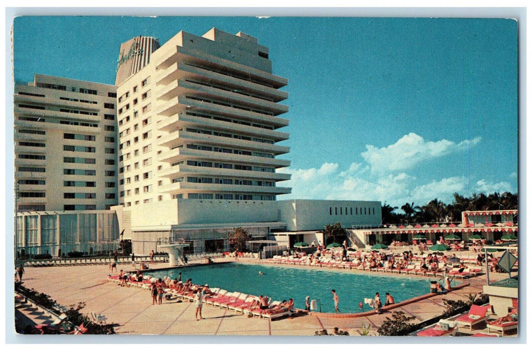 1957 Pool and Cabana Club Eden Roc Hotel Miami Beach Florida FL Postcard