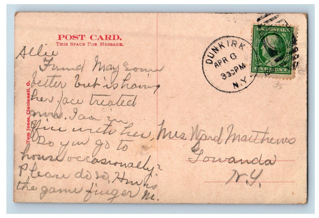 1910 Free Public Library Building Dunkirk New York NY Posted Antique Postcard
