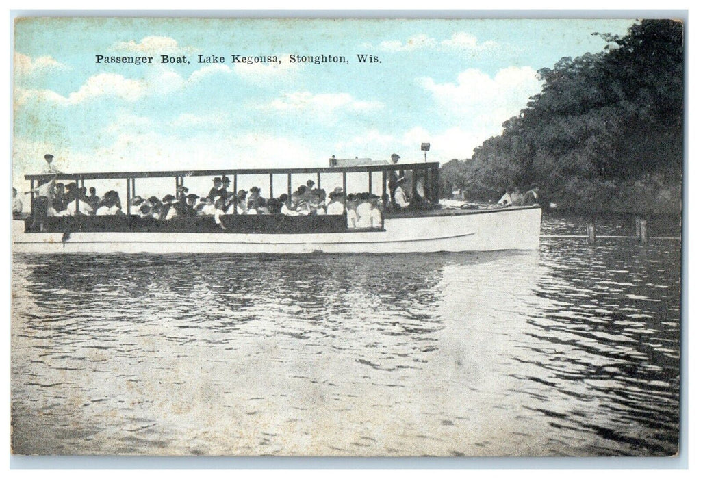 c1910's Passenger Boat Lake Kegonsa Stoughton Wisconsin WI Antique Postcard