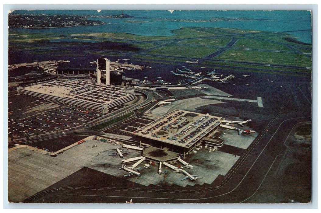 c1970s Airplanes, Aerial View of Logan International Airport Boston MA Postcard