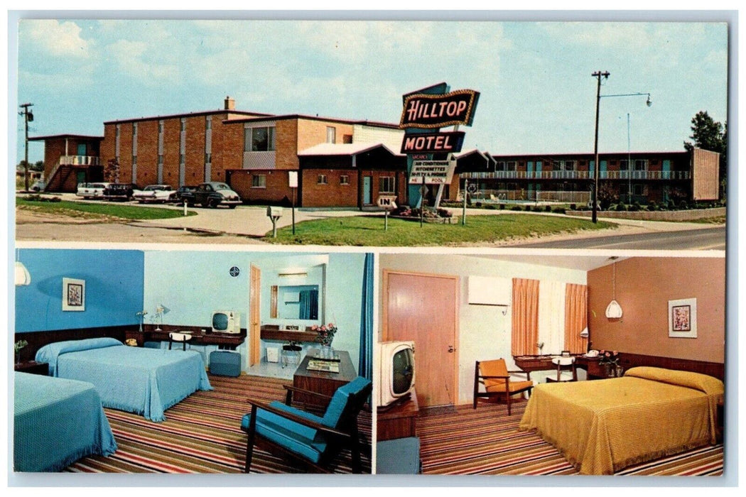 c1950's Hilltop Motel Cars Detroit Michigan MI, Multiview Vintage Postcard
