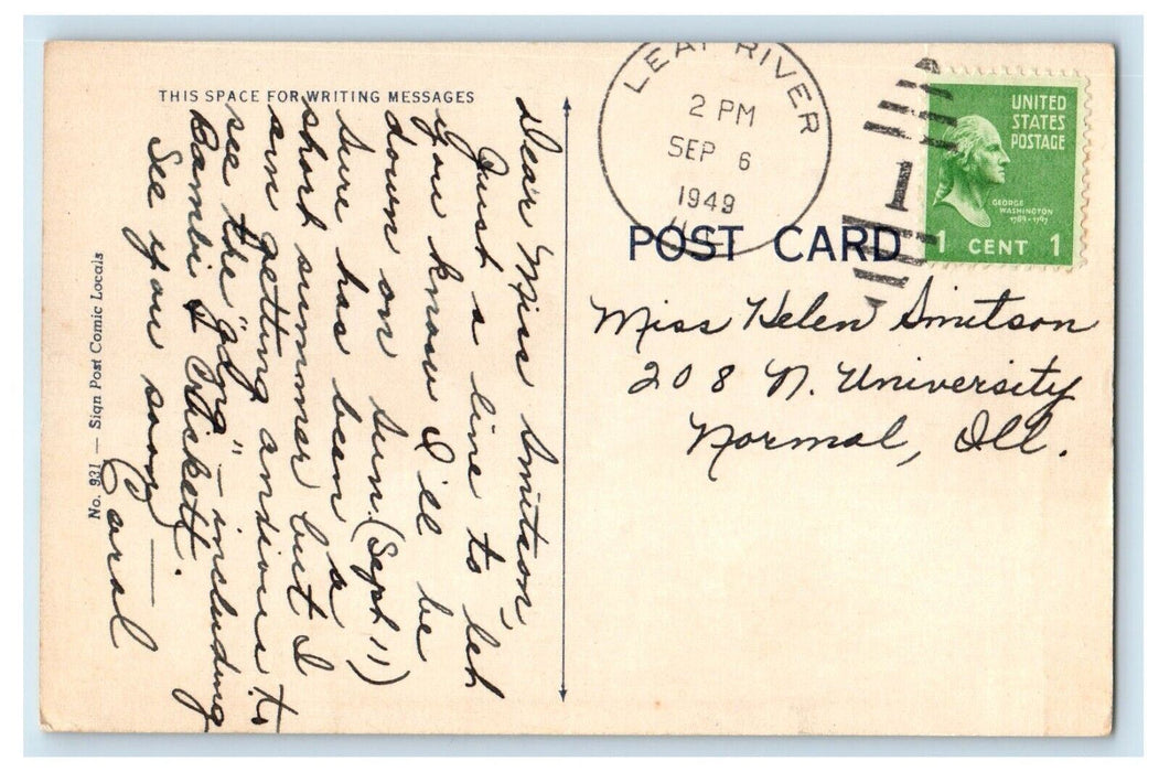 1949 Scottish Kilt Chasing Beaver Leaf River Illinois IL Comic Humor Postcard