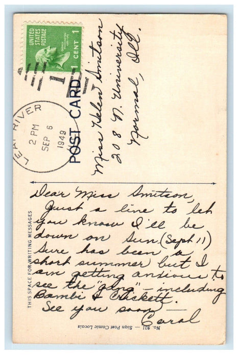 1949 Scottish Kilt Chasing Beaver Leaf River Illinois IL Comic Humor Postcard