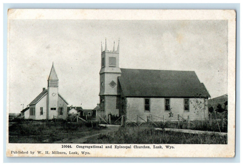 c1910's Congregational And Episcopal Churches Lusk Wyoming WY Antique Postcard