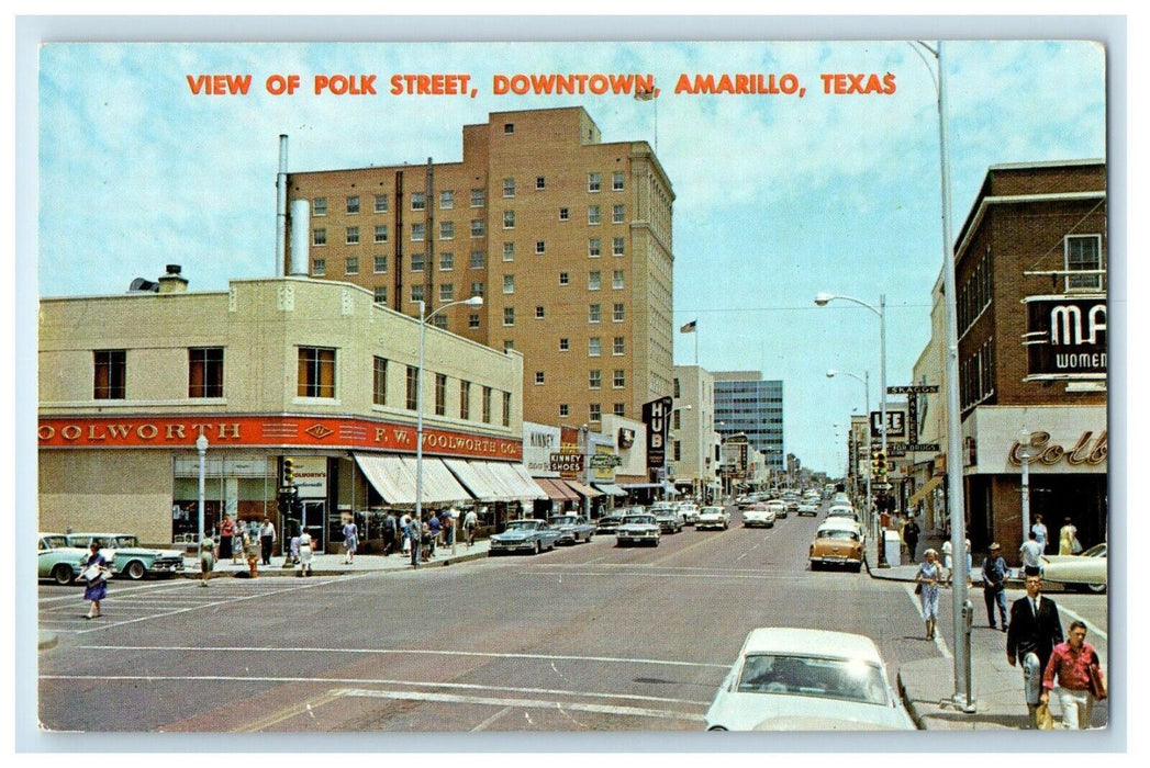 c1950's View Of Polk Street Downtown Cars Amarillo Texas TX Vintage Postcard
