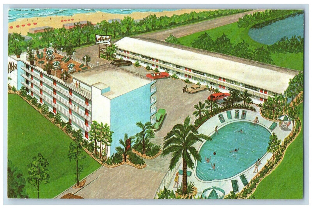 Aerial View Of Aloha Motel Swimming Pool Virginia Beach Virginia VA Postcard