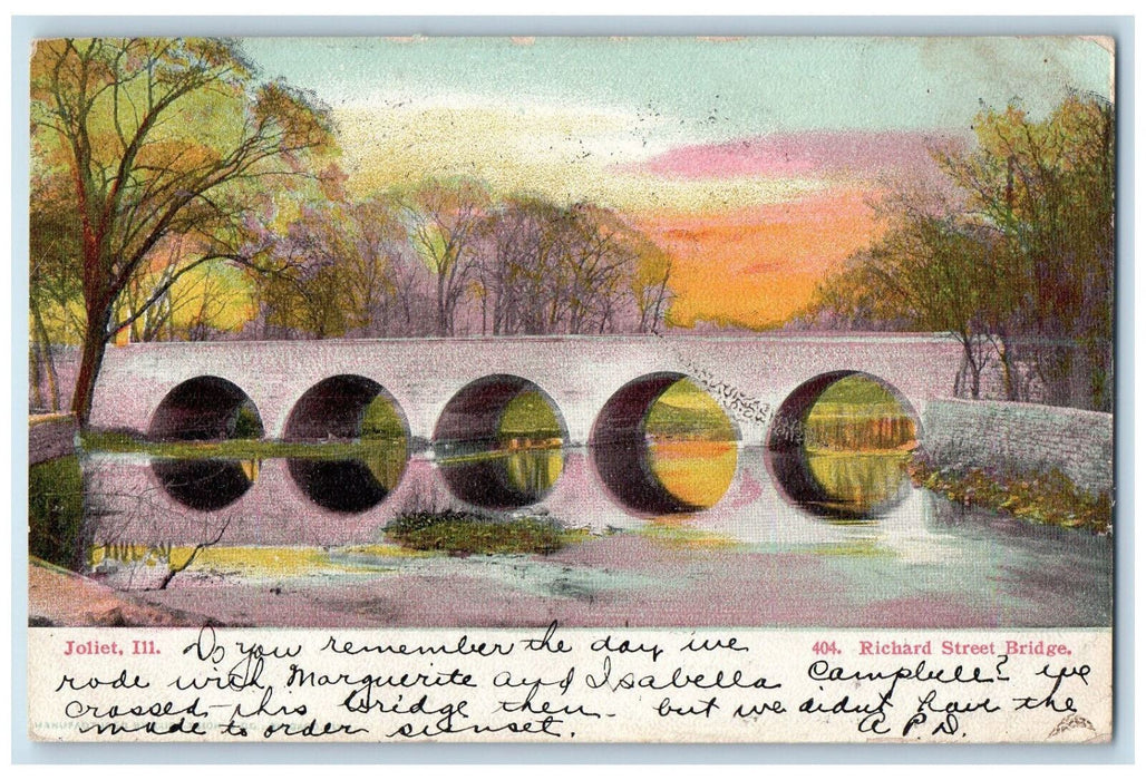 1906 Richard Street Bridge, Joliet Illinois IL Posted Antique Postcard