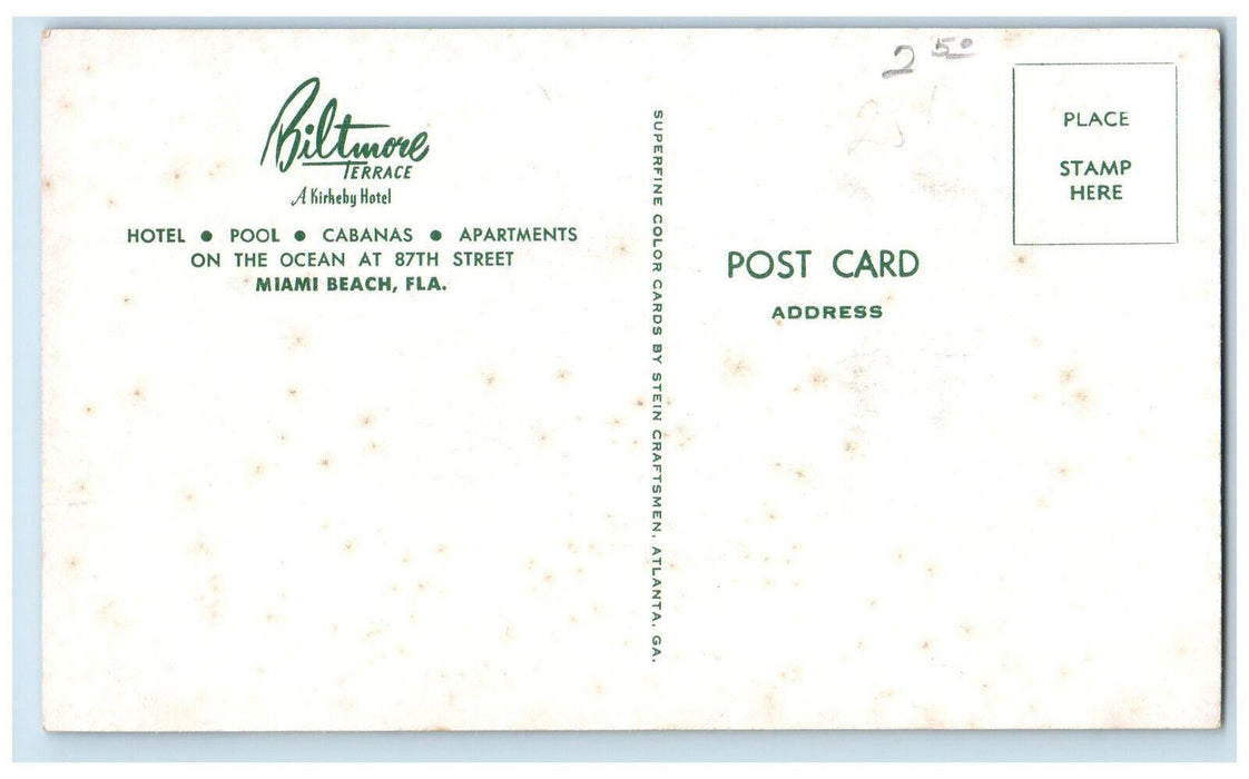 c1980s Biltmore Terrace A Kirkeby Hotel, Miami Beach Florida FL Postcard