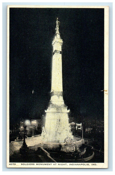 c1905 Soldiers Monument At Night Indianapolis Indiana IN Antique Postcard