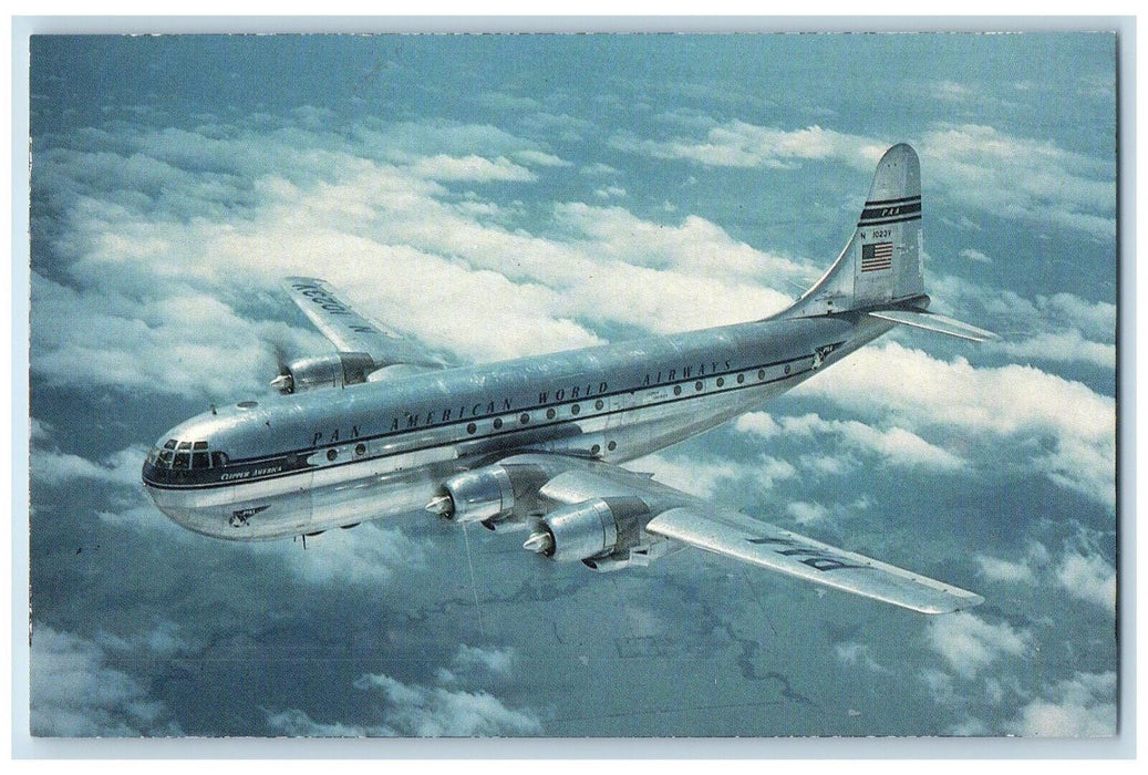 c1950's Pan American World Airways Boeing 377 Stratocruister Airplane Postcard