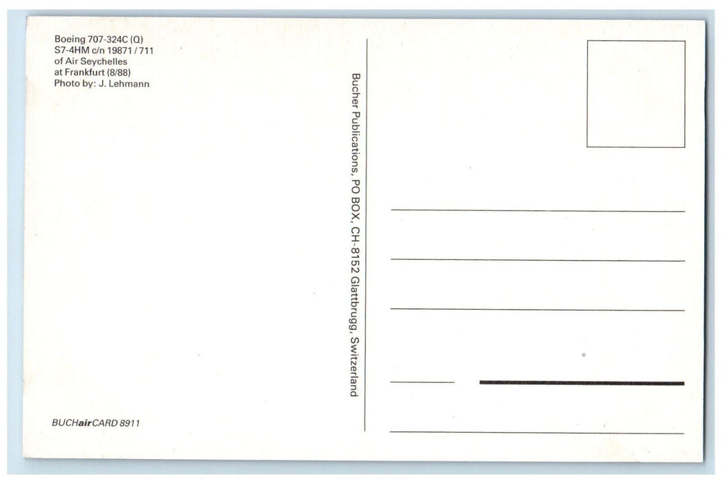 1988 Air Seychelles Boeing 707-324C(Q) S7-4HM c/n 19871/711 Airplane Postcard