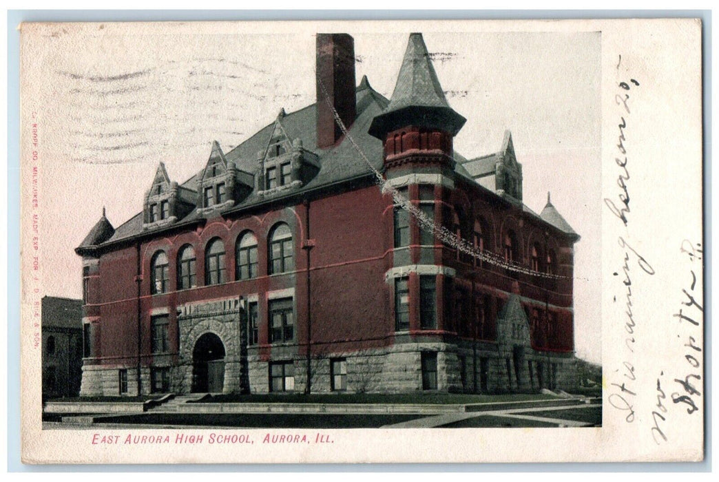 1908 East Aurora High School Building Aurora Illinois IL Posted Antique Postcard