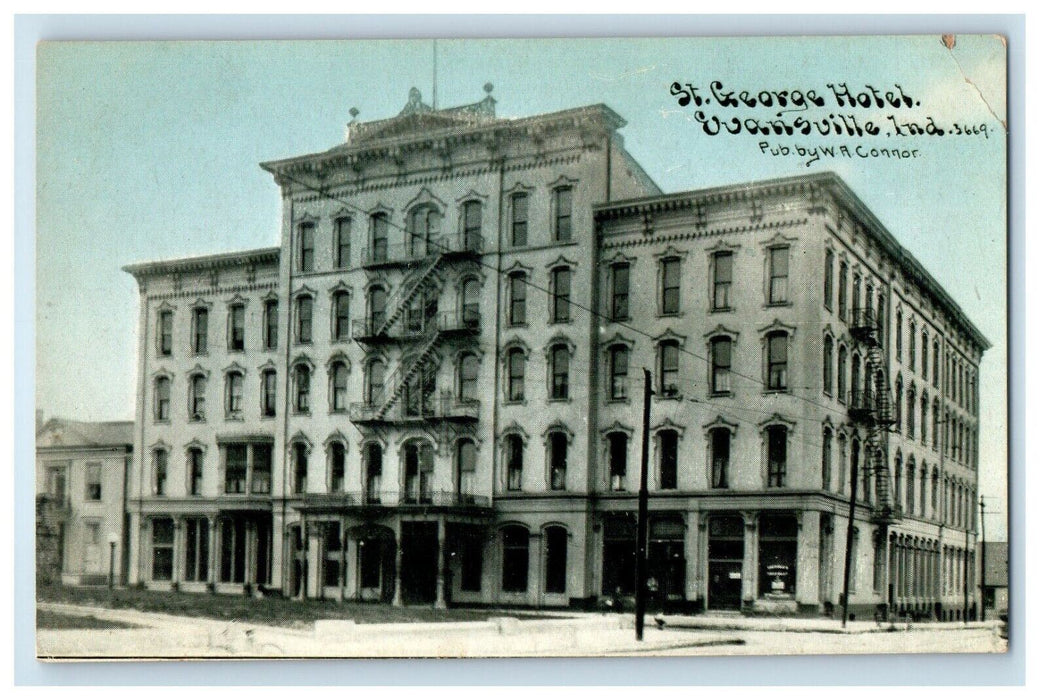c1910's St. George Hotel Building Street View Evansville Indiana IN Postcard