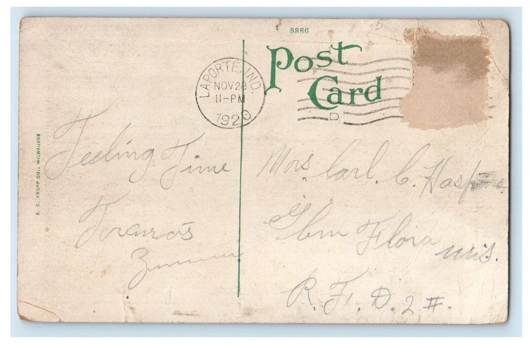 1920 Rumely Hotel Lobby And Dining Room La Porte Indiana IN Antique Postcard