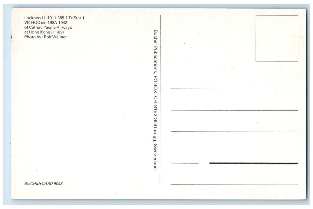 c1960's Lockheed L-1101-385-1 Tristar 1 VR-HOC Cathay Pacific Airplane Postcard